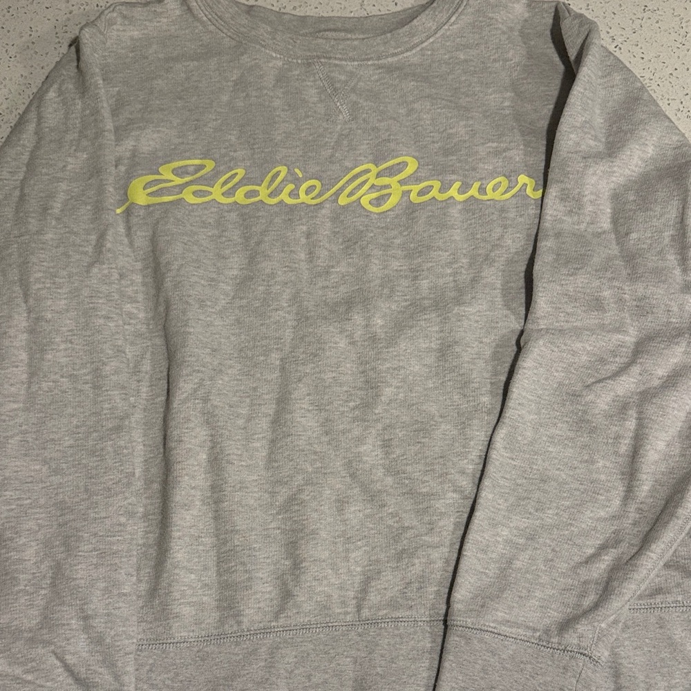 Eddie Bauer Heather Gray Crewneck with Yellow Script